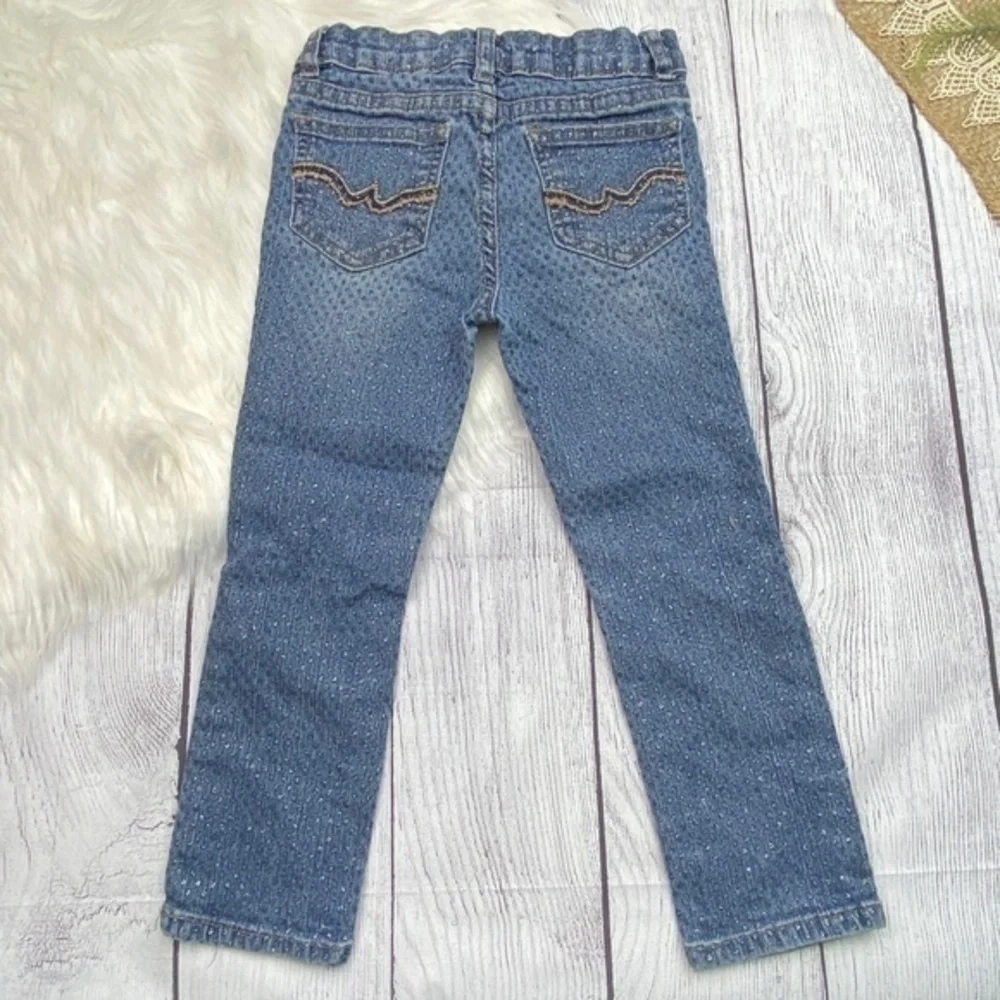 Arizona Jeans Co Skinny Jeans Toddler Girls Size 4T Silver Glitter Polka Dots
